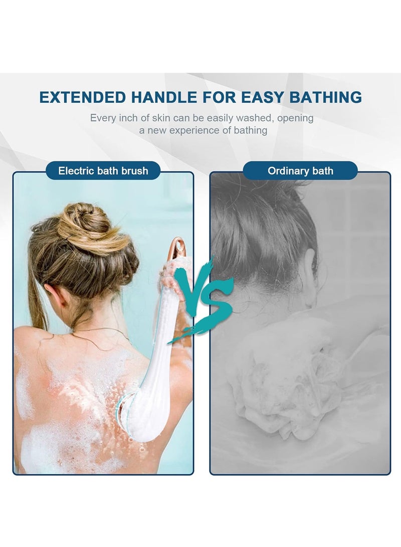 【Electric Bath Brush】 Silicone Back Scrubber, Full-Body Exfoliating Massager, Long-Handle Rechargeable Shower Brush with 4 Rotating Brush Heads, Deep Cleansing Body Scrubber for Men and Women - Image 4